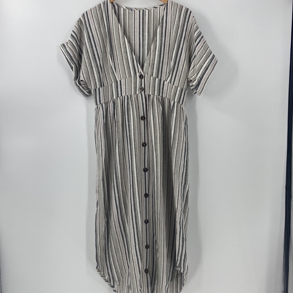 Linen blend sandy beach colors midi relaxed fit dress spring summer Small - Picture 8 of 10